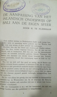 De Aanpassing van het Inlandsche Onderwijs op Bali aan de Eigen Sfeer