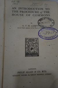 An Introduction To The Procedure of The House of Commons