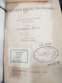 Beberapa Fasal Ekonomi: Djalan ke Ekonomi dan Bank