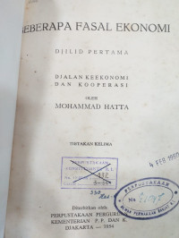 Beberapa Fasal Ekonomi: Djalan ke Ekonomi dan Kooperasi