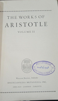 Great Books of the Western World: The Works of Aristotle Volume II