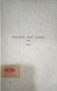 Recueil des Cours (Tome I)