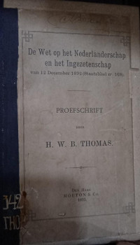 De Wet op het Nederlandschap en het Ingezetenschap (van 12 December 1892) (Staatsblad no. 168)