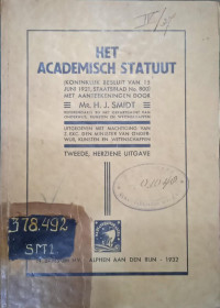 Het Academisch Statuut (Koninklijk Besluit van 15 Juni 1921, Staatsblad No.800)
