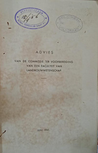 Advies van de Commissie ter Voorbereiding van een Faculteit van Landbouwwetenschap