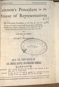 Cannon's Procedure in the House of Representatives