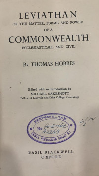 Leviathan or the Matter, Forme and Power of a Commonwealth Ecclesiasticall and Civil