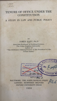 Tenure of Office Under the Constitution: A Study in Law and Public Policy