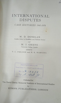 International Disputes: Case Histories 1945-1970